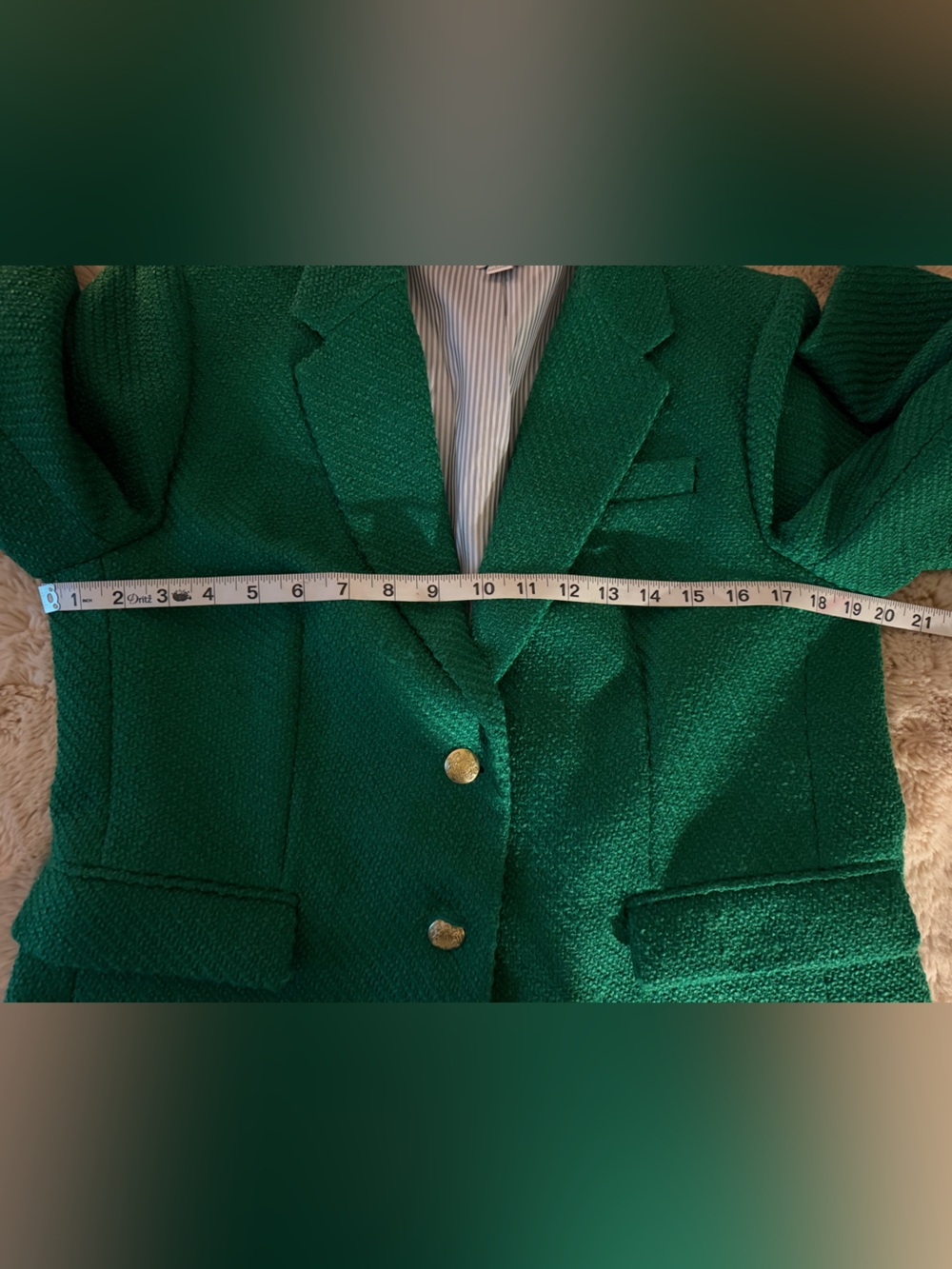 J. Crew Factory Kelly Green Blazer with Gold Buttons, Pockets and Striped Lining - Picture 7 of 7